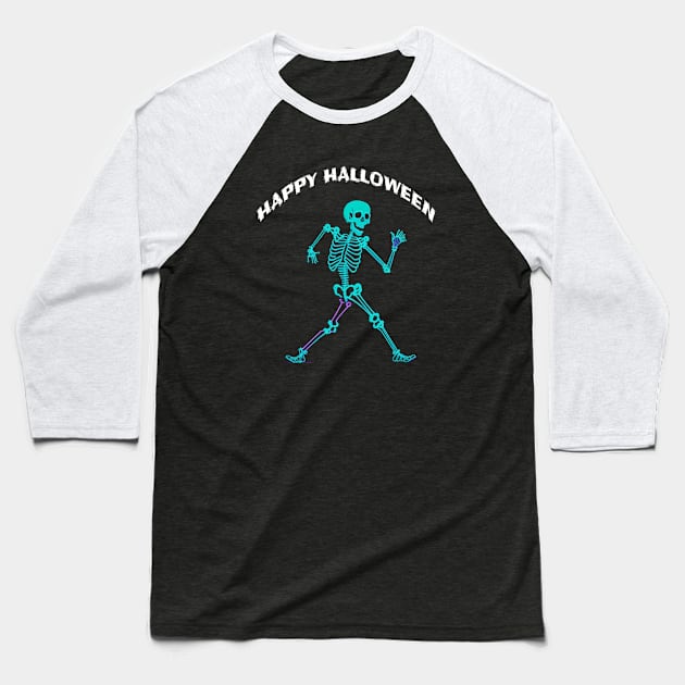 A Funny Colorful Holographic Dancing Skeleton Baseball T-Shirt by halazidan